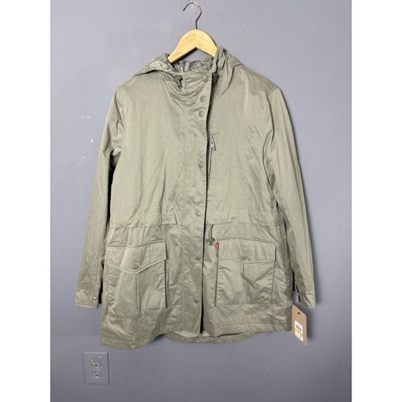 NWT LEVI'S Womens M Hooded Anorak Raincoat Jacket in Sea Green Lightweight - Picture 2 of 8
